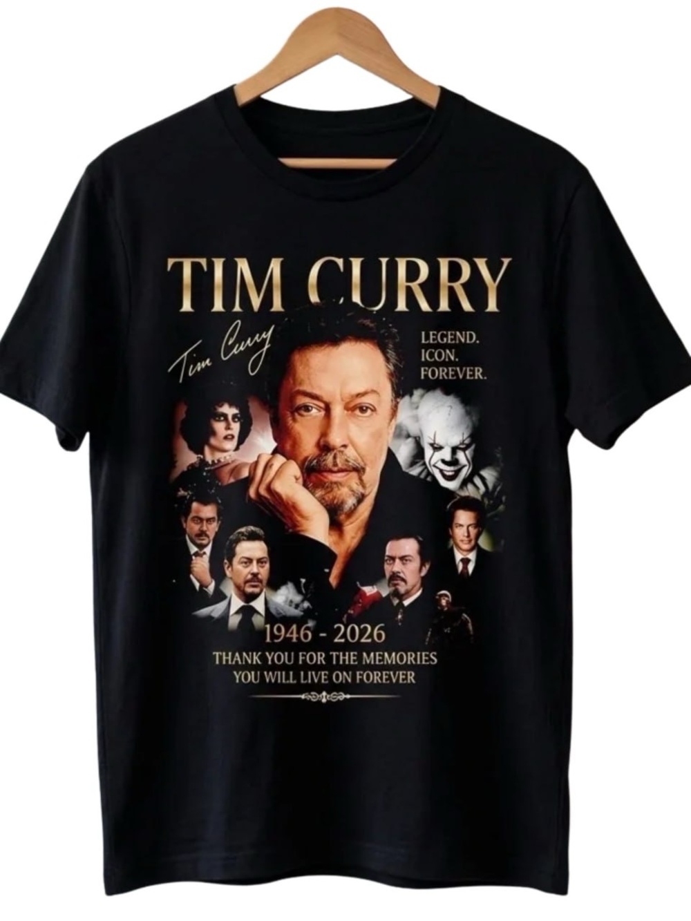 Tim Curry Graphic Tee - Black with Gold Portrait